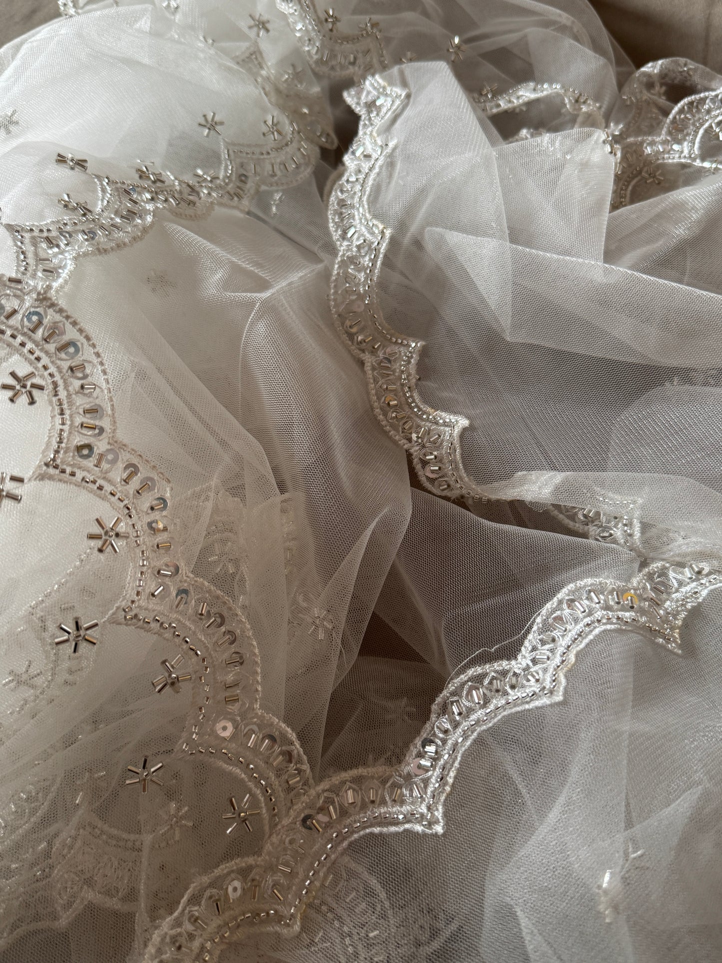 White Net Bridal Dupatta with Elegant Embroidery