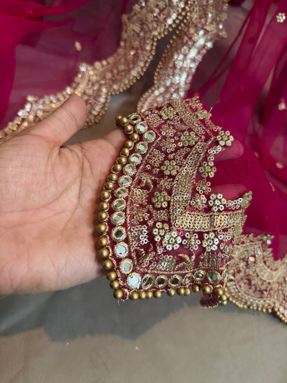Pink Bridal Cutwork Dupatta with Zari & Mirror Work | Heavy Wedding Dupatta