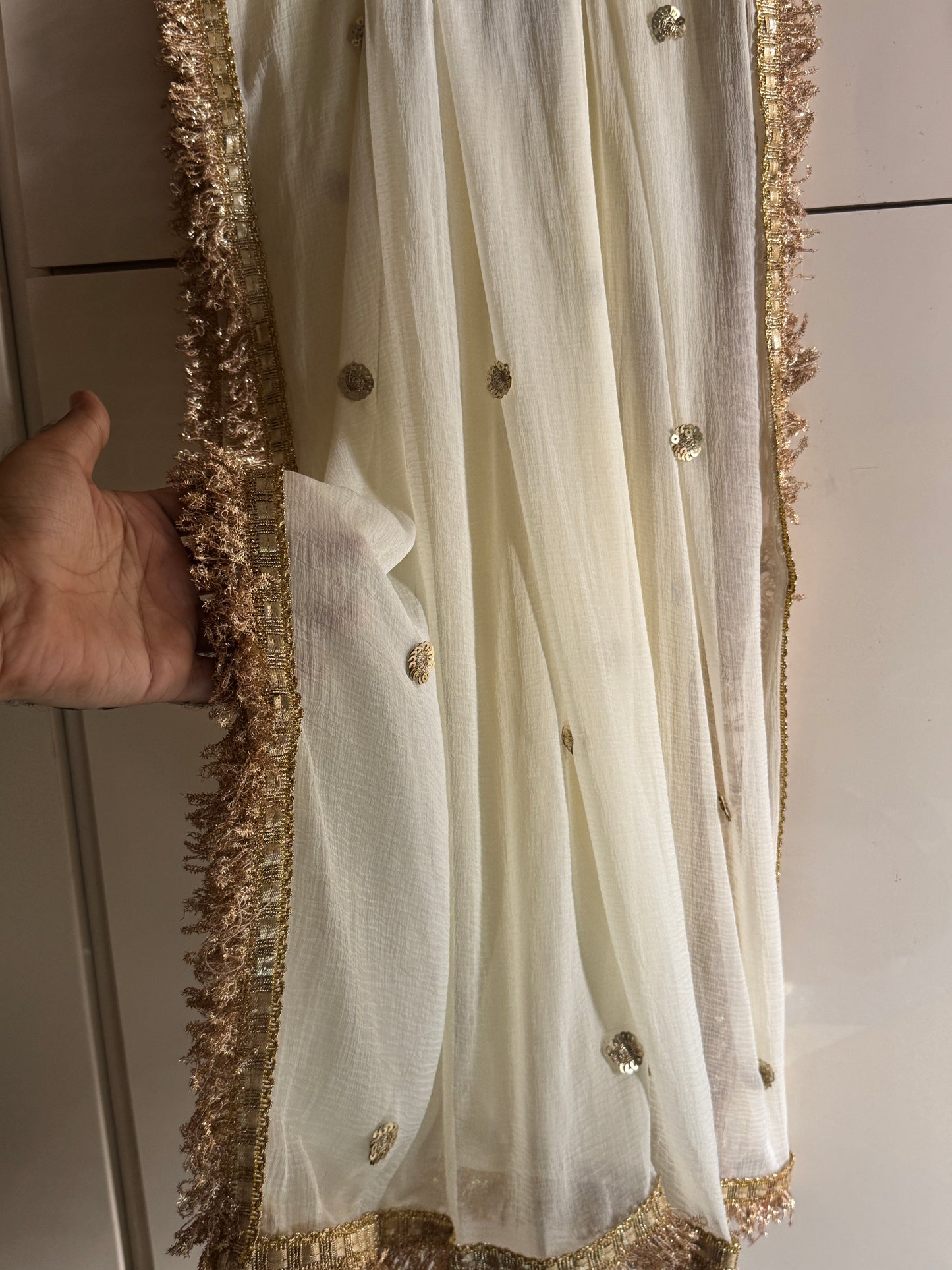 Off White Chiffon Dupatta with Golden Zari Border | 2.5 Meter Lightweight Ethnic Wedding & Party Wear Scarf