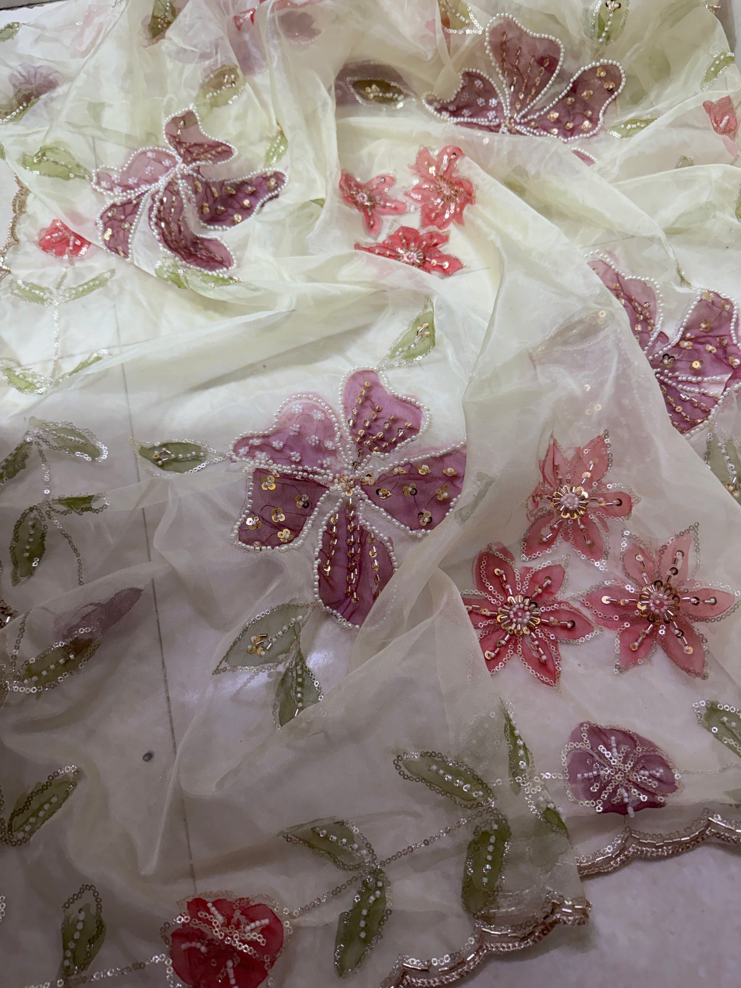 Organza Handpainted Dupatta – Designer Floral Dupatta