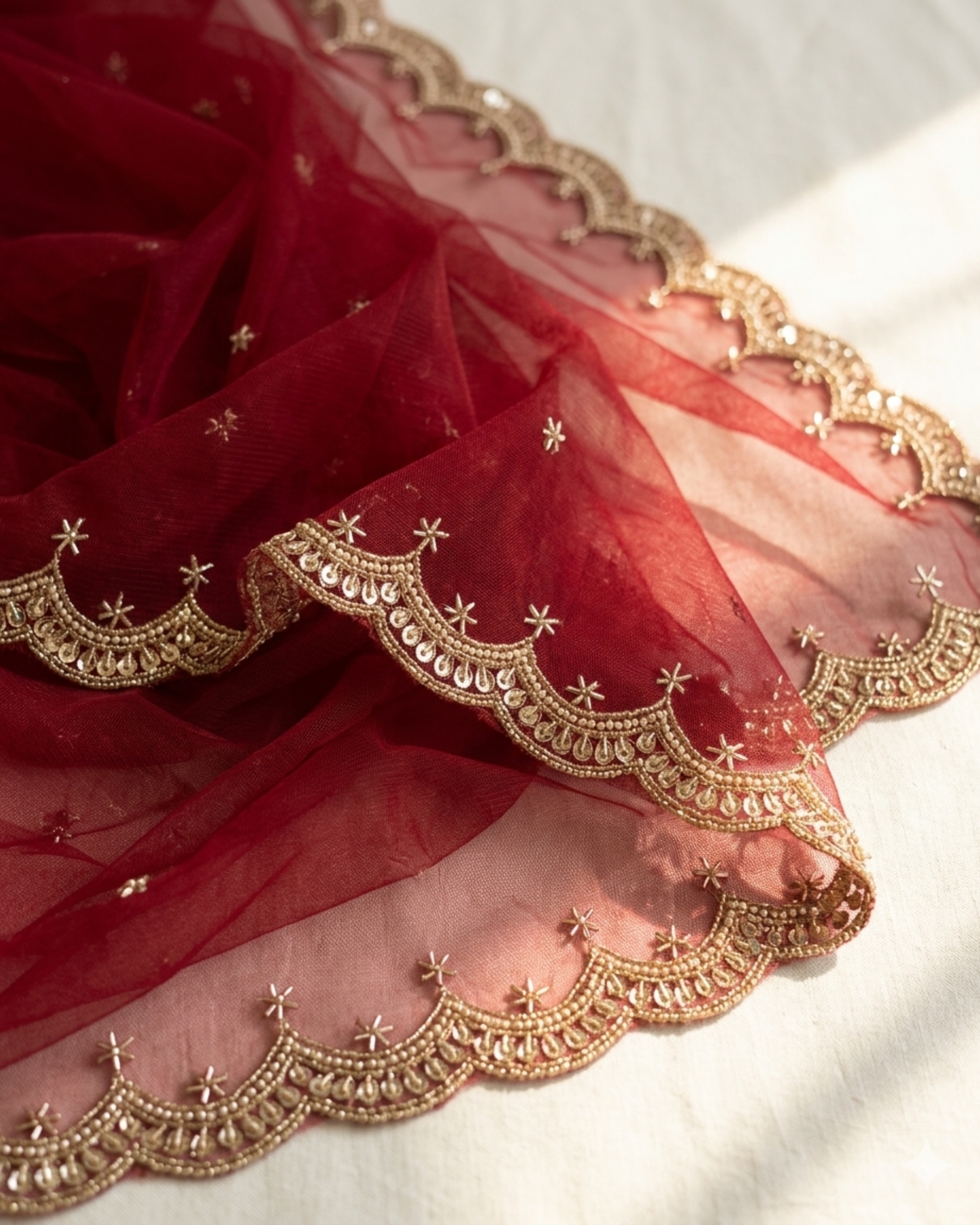 Maroon Net Bridal Dupatta with Beads Work – Wedding Wear