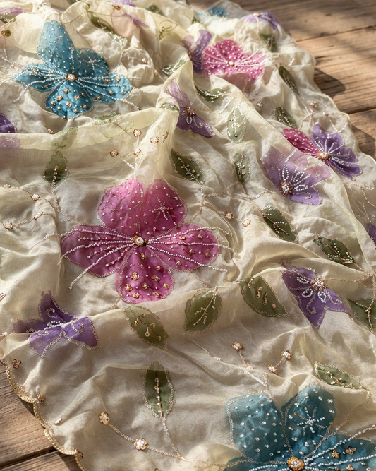 Handpainted Organza Dupatta – Designer Lightweight Festive Dupatta