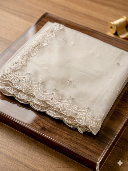 White Net Bridal Dupatta with Elegant Embroidery
