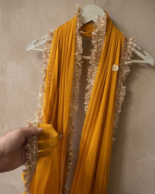 Mustard Yellow Zari Border Dupatta | Traditional Indian Ethnic Dupatta