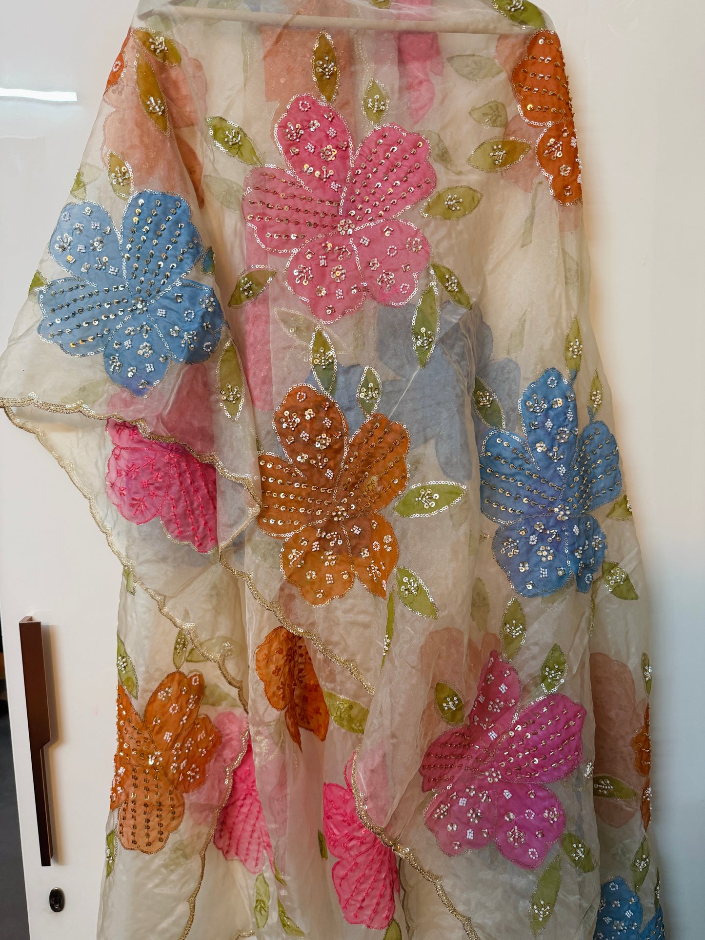 Hand-Painted Organza Dupatta – Designer Festive & Party Wear Dupatta