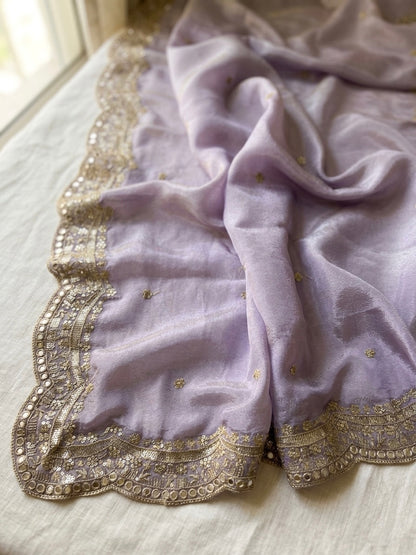 Lavender Tissue Silk Bridal Dupatta with Mirror & Zari Work