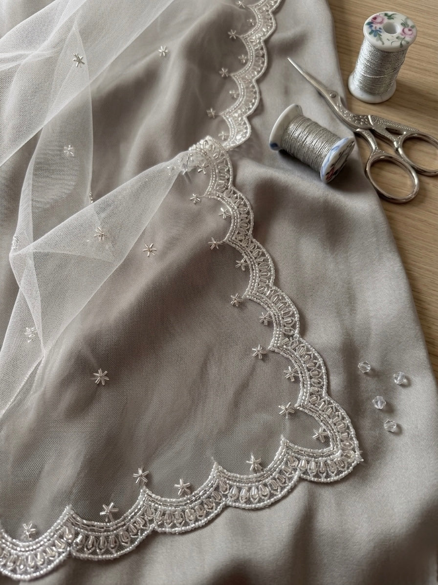 White Net Bridal Dupatta with Elegant Embroidery
