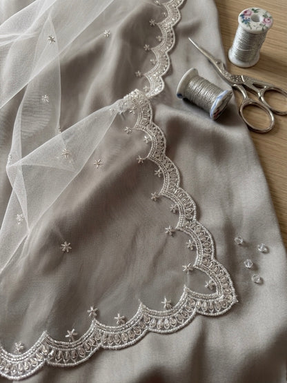 White Net Bridal Dupatta with Elegant Embroidery