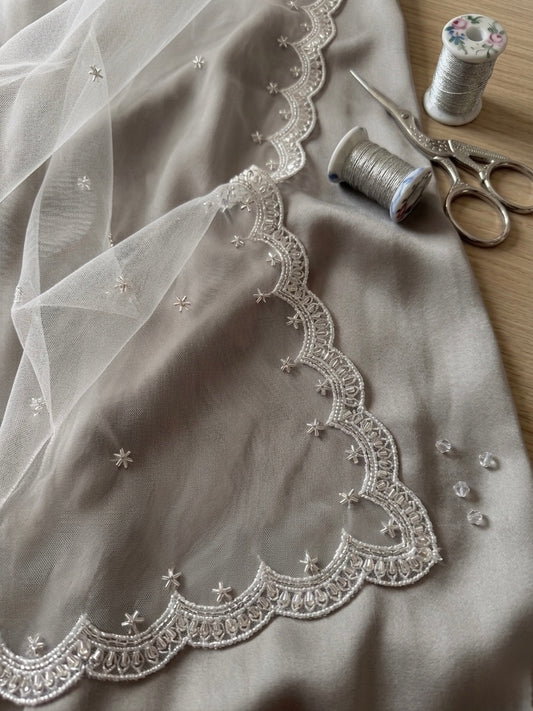 White Net Bridal Dupatta with Elegant Embroidery