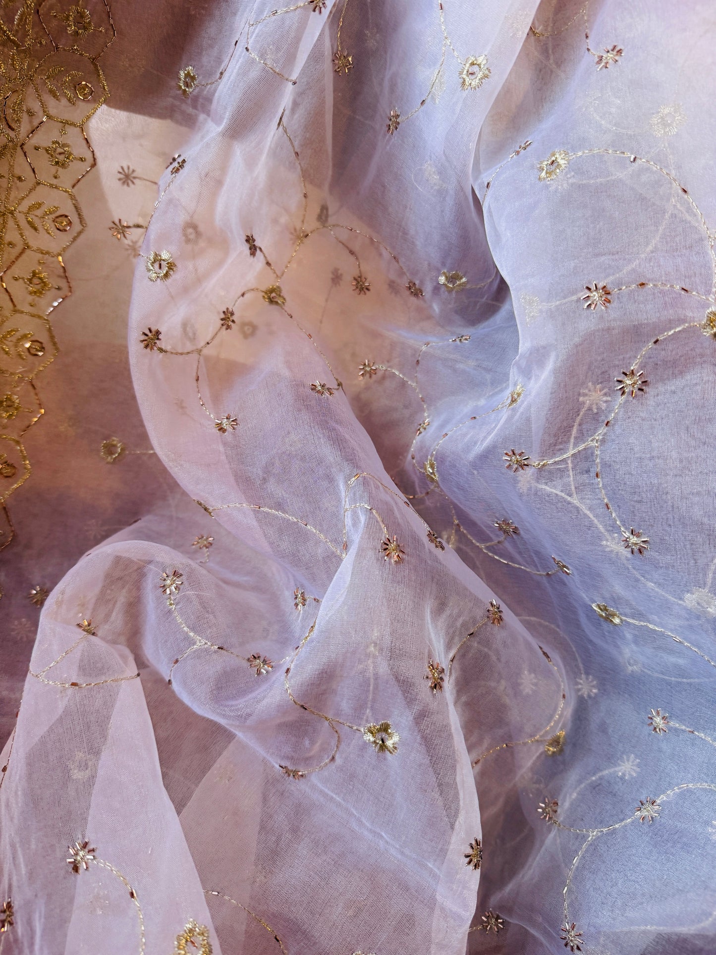 White Organza Dupatta for Women | Zari Embroidery & Beads Cutwork Border | Bridal Wrap