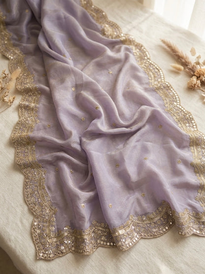 Lavender Tissue Silk Bridal Dupatta with Mirror & Zari Work