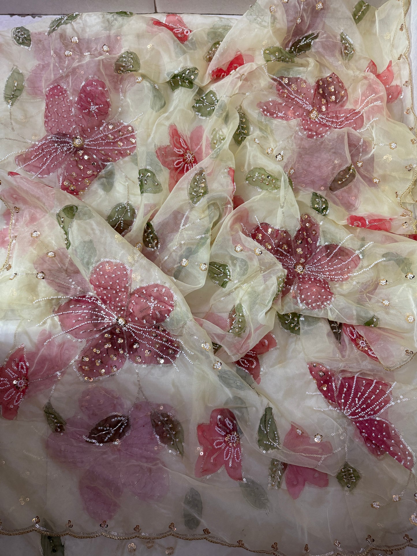 Hand-Painted Organza Designer Dupatta