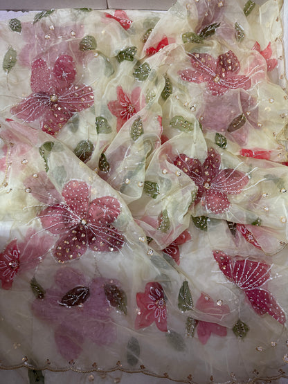 Hand-Painted Organza Designer Dupatta