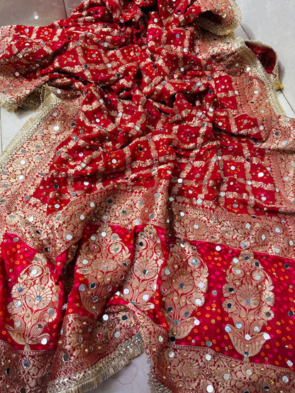 Red Banarasi Georgette Bridal Dupatta with Mirror Work