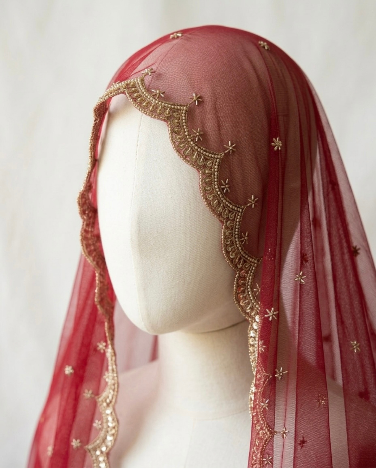 Maroon Net Bridal Dupatta with Beads Work – Wedding Wear