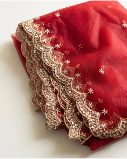 Maroon Net Bridal Dupatta with Beads Work – Wedding Wear