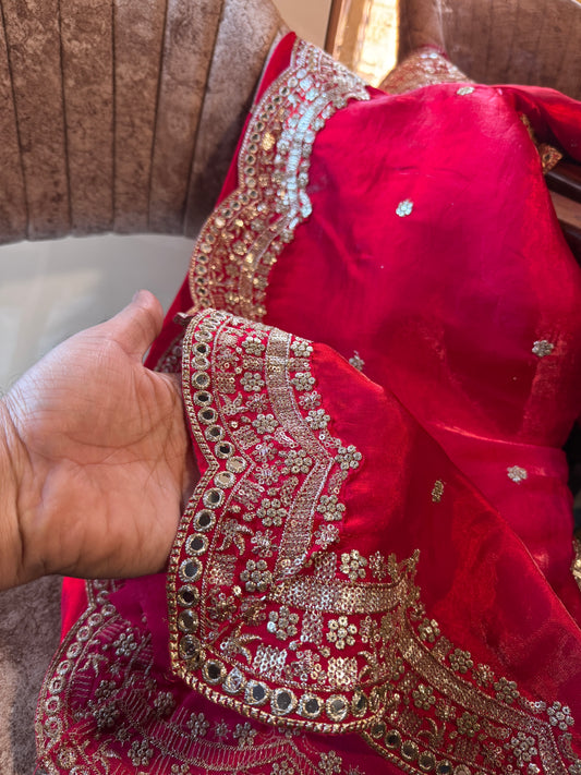 Pink Silky Cutwork Dupatta | Zari & Sequins Work | Designer Ethnic Dupatta