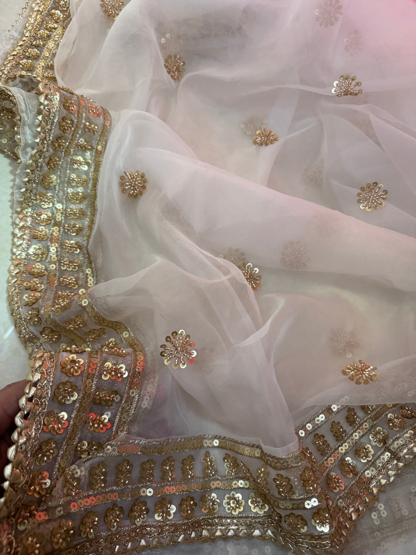 White Organza Bridal Dupatta with Elegant Beads Work – Wedding & Festive Wear