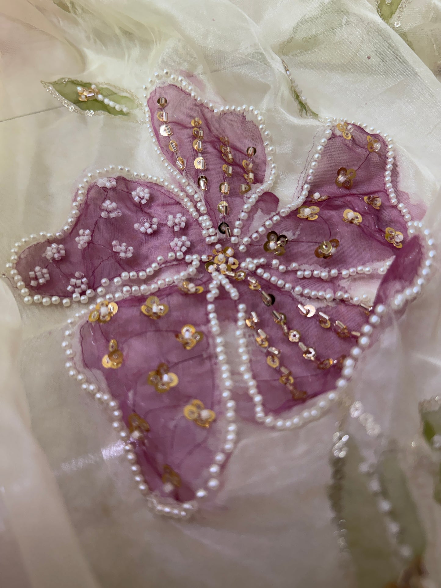 Organza Handpainted Dupatta – Designer Floral Dupatta