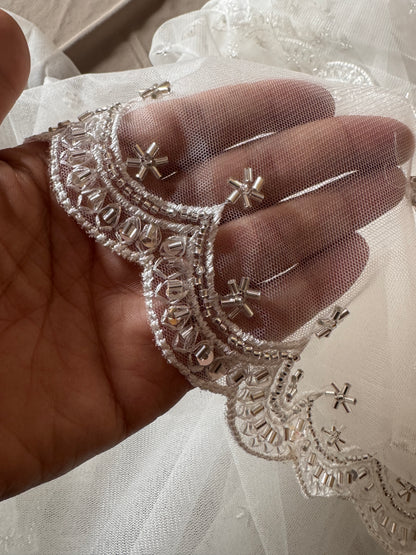 White Net Bridal Dupatta with Elegant Embroidery