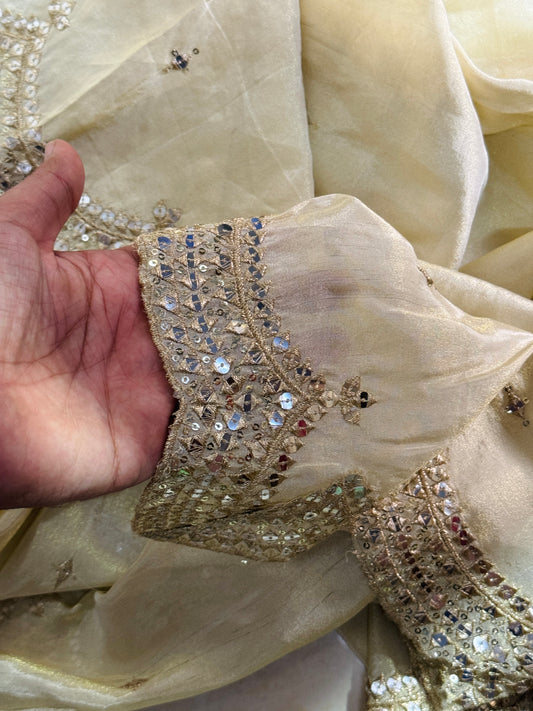 Golden Tissue Zari & Sequins Work Dupatta – Party & Bridal Wear