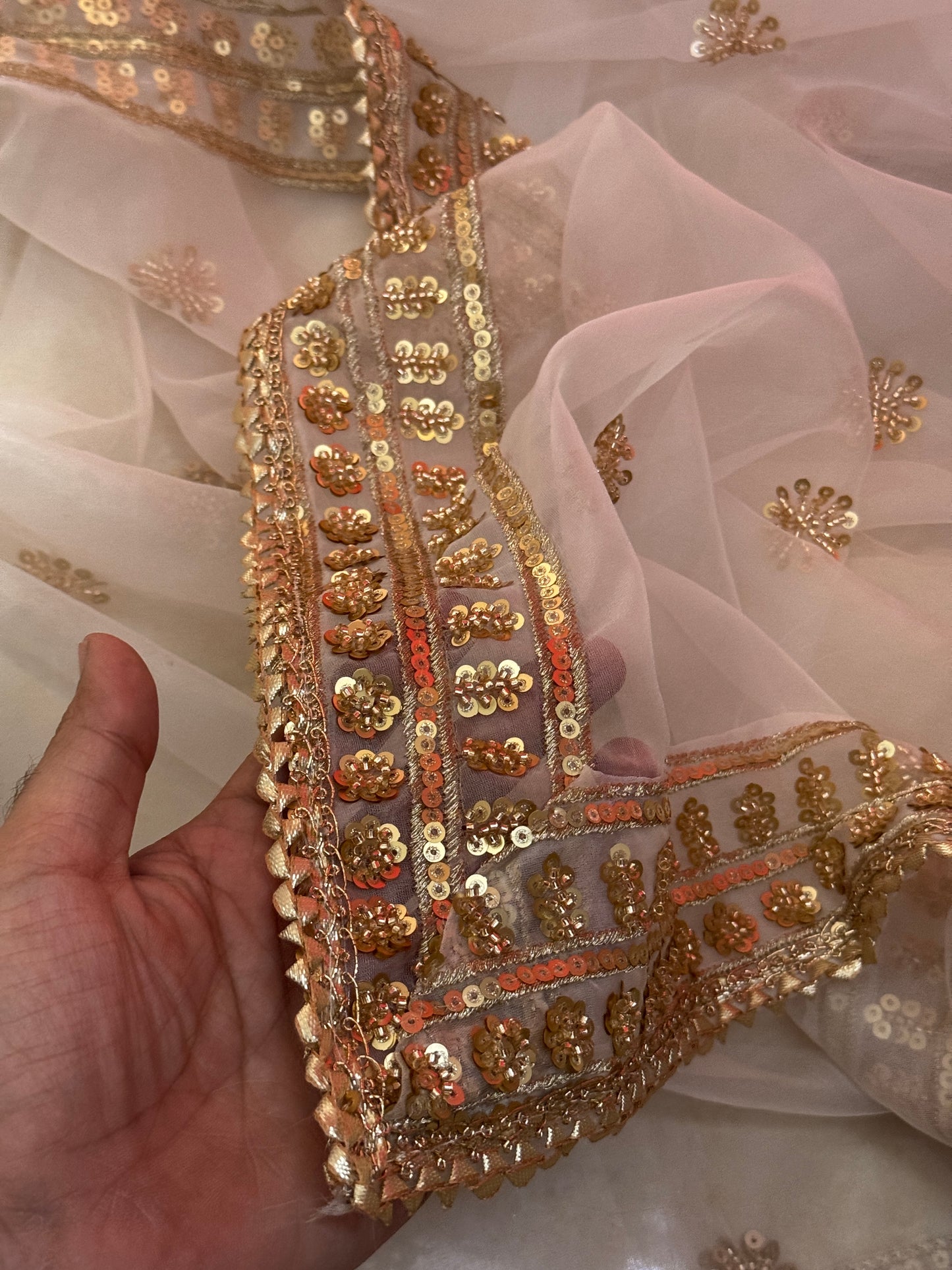 White Organza Bridal Dupatta with Elegant Beads Work – Wedding & Festive Wear