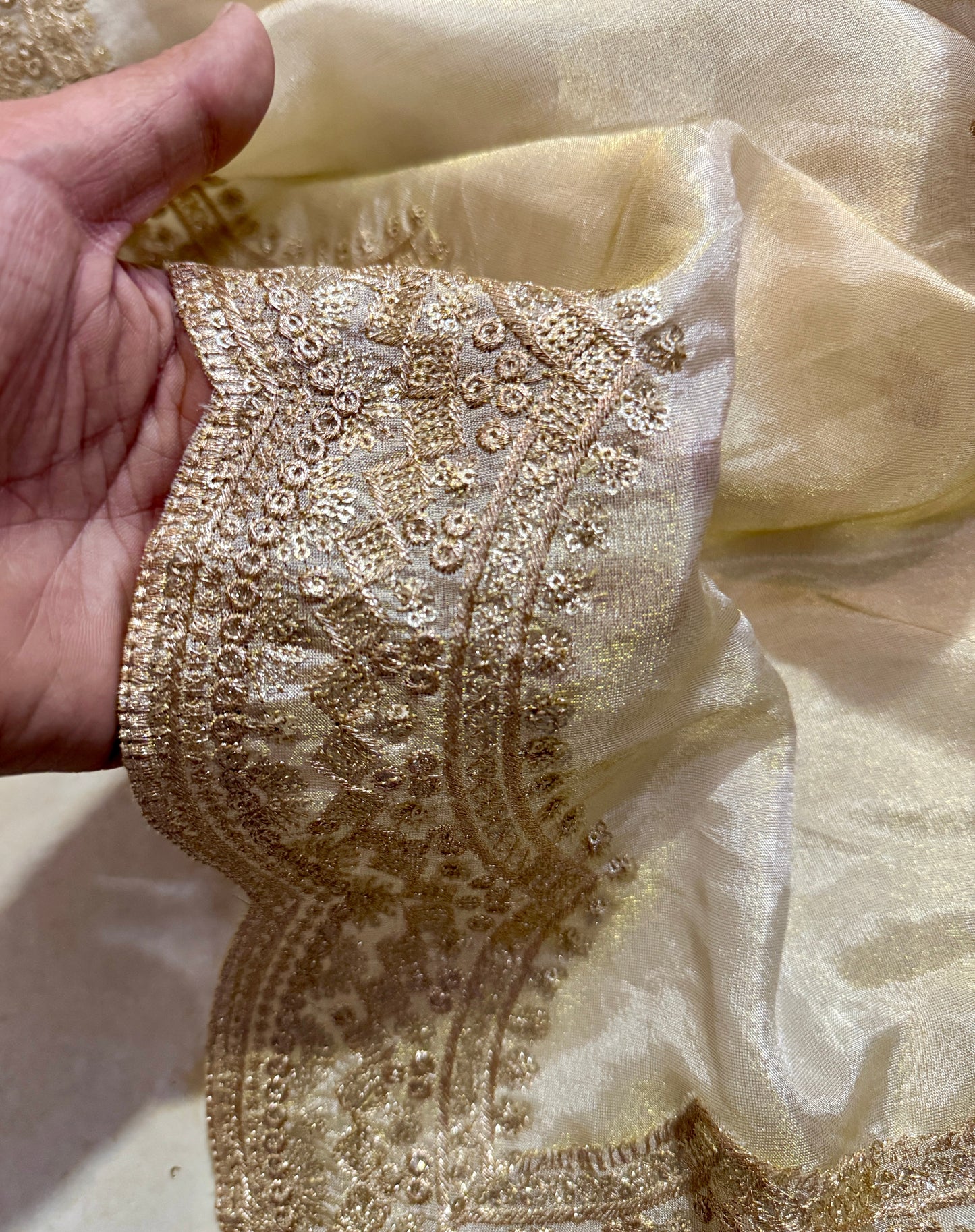 Luxury Golden Tissue Silk Dupatta with Zari Border | Wedding & Festive Wear