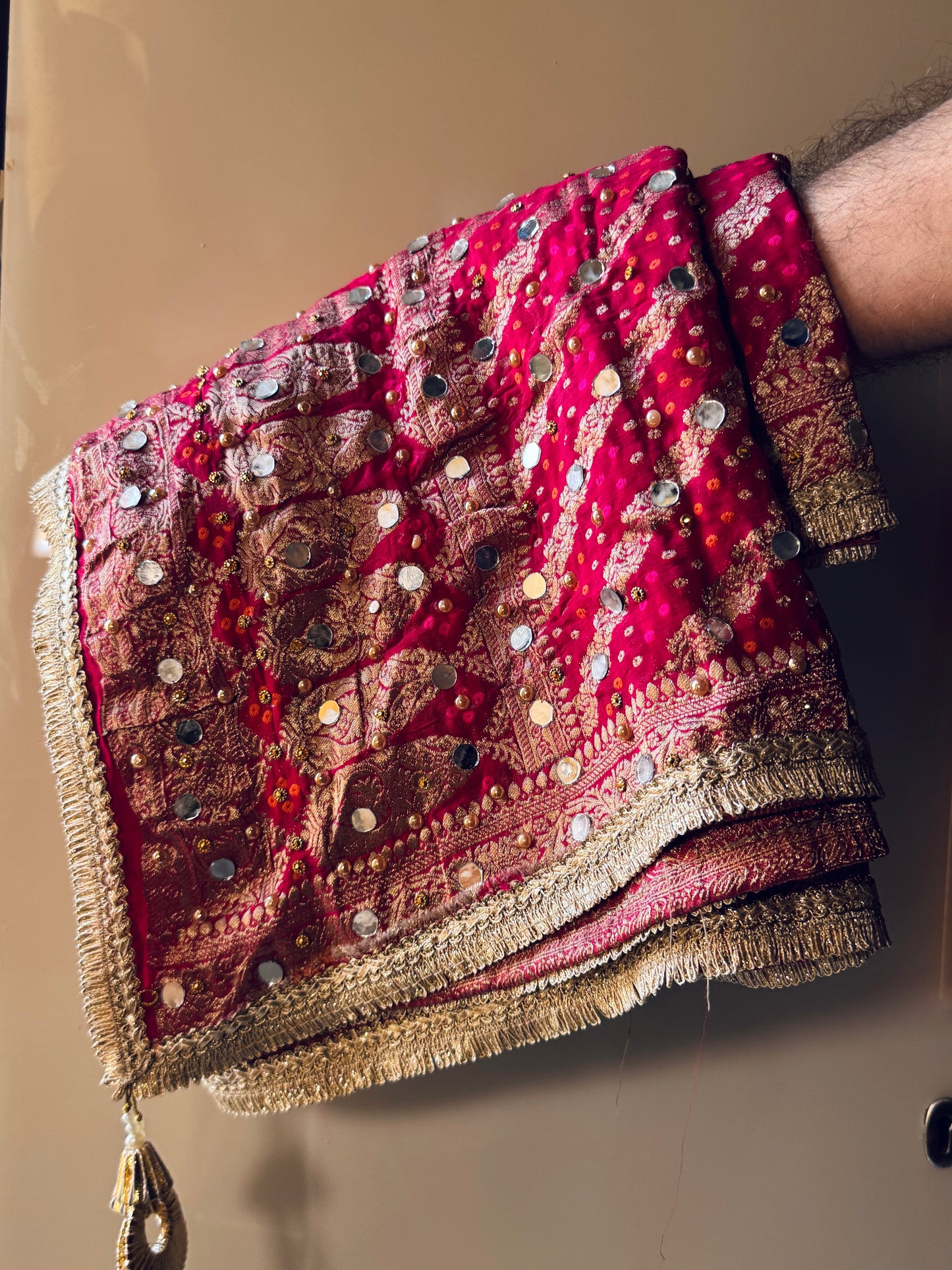 Pink Banarasi Georgette Dupatta with Mirror Work for Wedding & Festive Wear