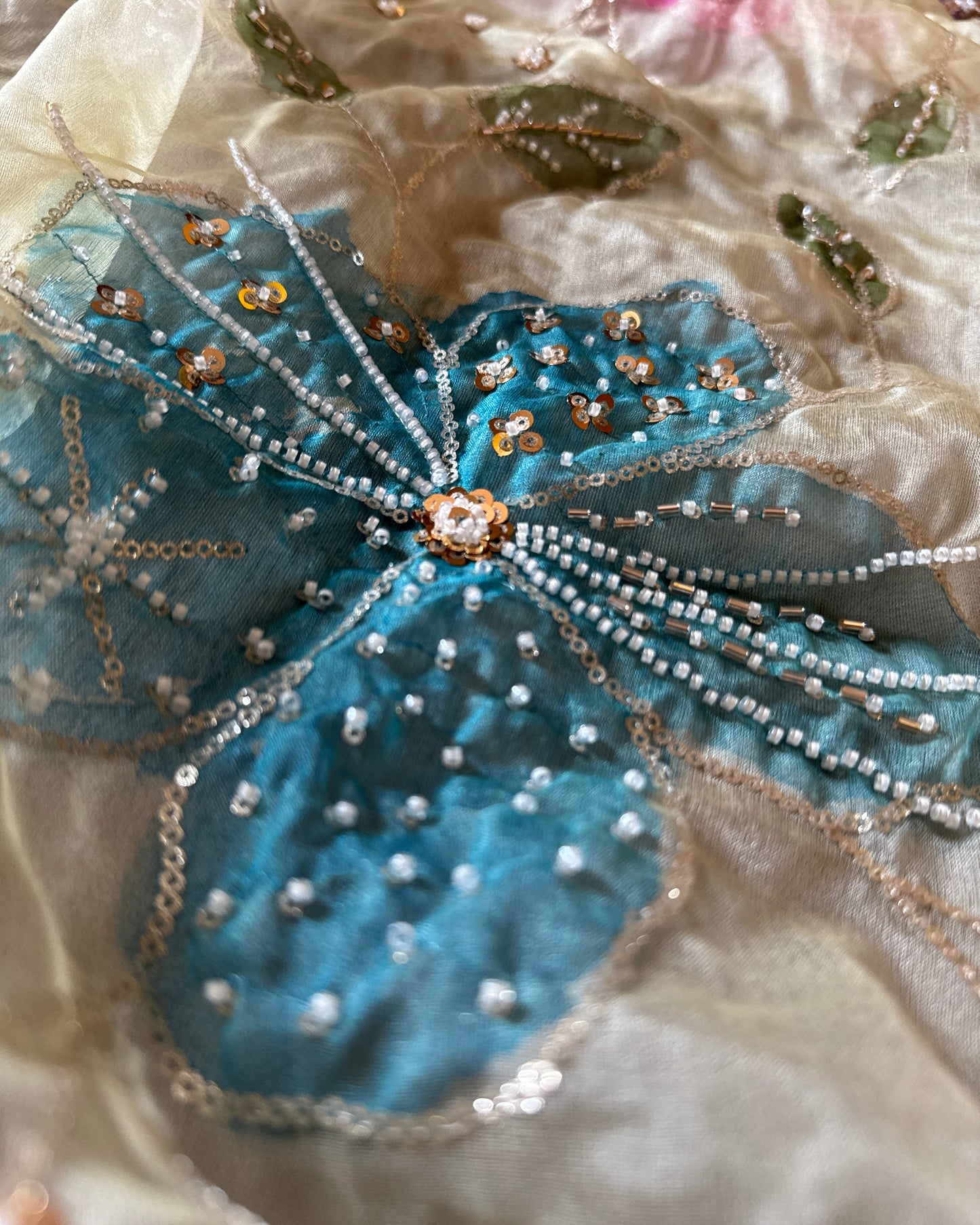 Handpainted Organza Dupatta – Designer Lightweight Festive Dupatta