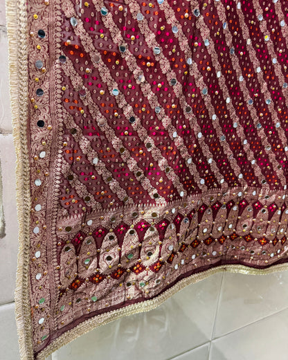 Maroon Banarasi Georgette Dupatta with Mirror & Stone Work – Festive & Wedding Wear