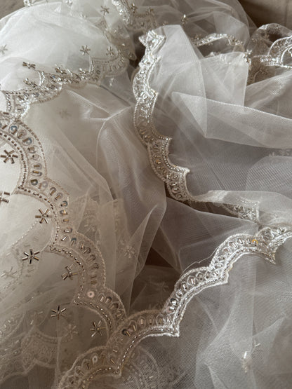 White Net Bridal Dupatta with Elegant Embroidery