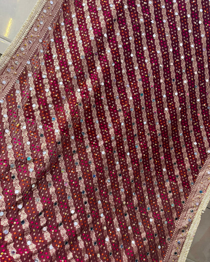 Maroon Banarasi Georgette Dupatta with Mirror & Stone Work – Festive & Wedding Wear