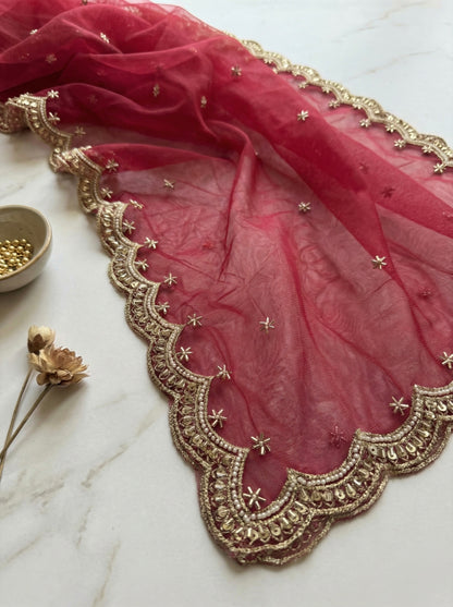 Maroon Net Bridal Dupatta with Beads Work – Wedding Wear