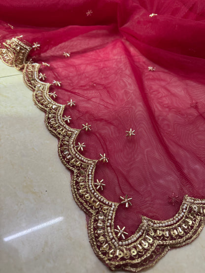 Maroon Net Bridal Dupatta with Beads Work – Wedding Wear