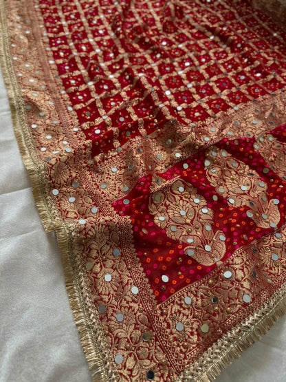 Red Banarasi Georgette Bridal Dupatta with Mirror Work