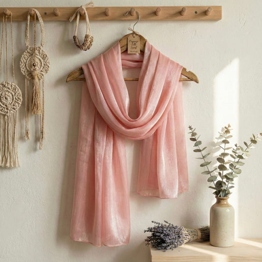 Peach Organza Silk Scarf – Lightweight Luxury for Festive & Party Wear