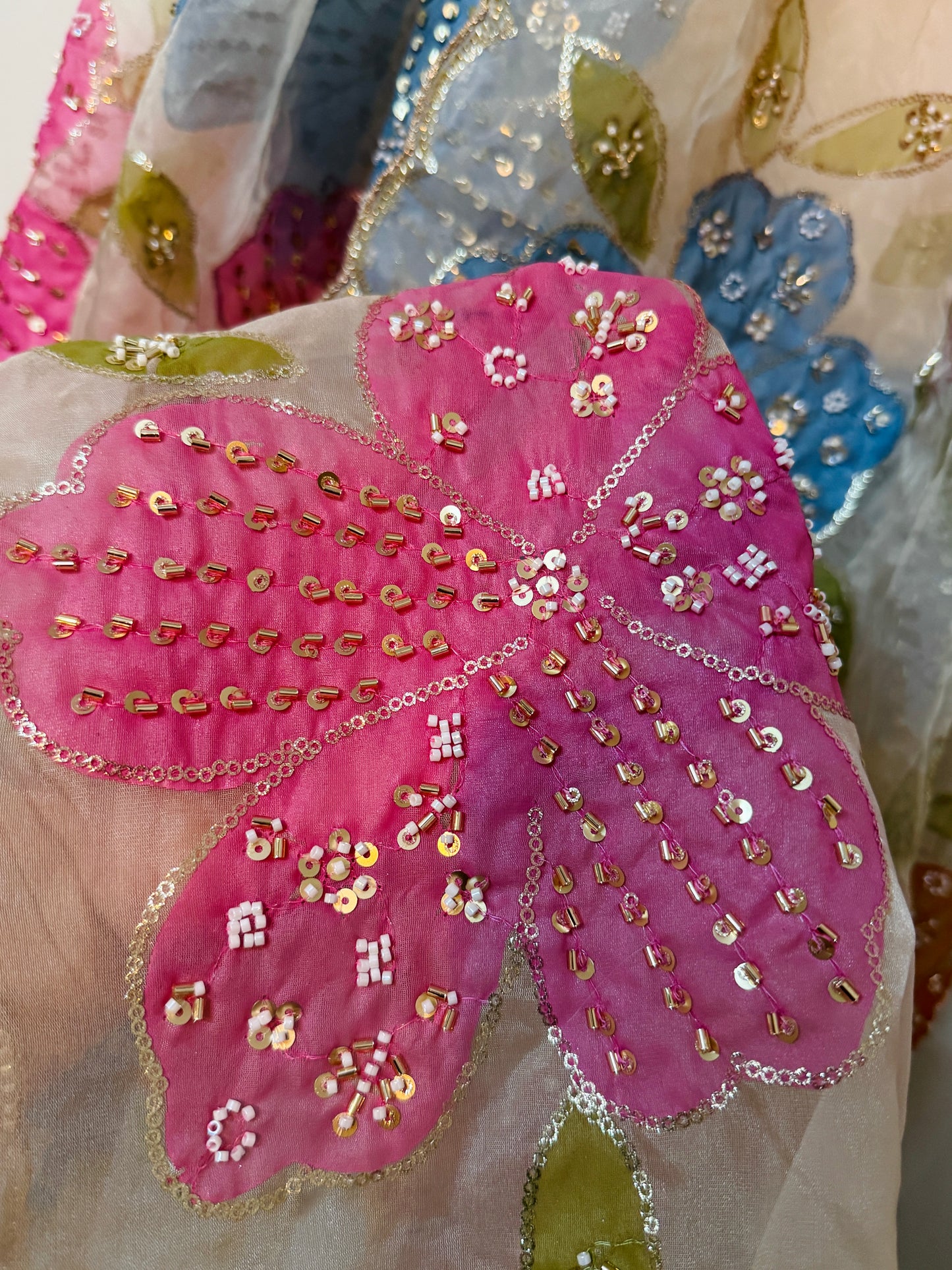 Hand-Painted Organza Dupatta – Designer Festive & Party Wear Dupatta