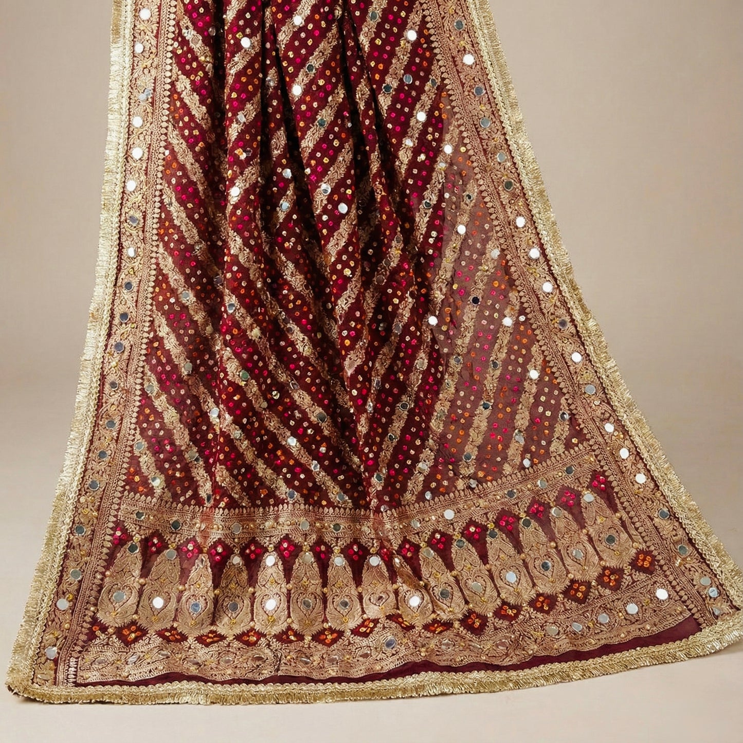 Maroon Banarasi Georgette Dupatta with Mirror & Stone Work – Festive & Wedding Wear