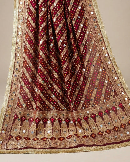 Maroon Banarasi Georgette Dupatta with Mirror & Stone Work – Festive & Wedding Wear