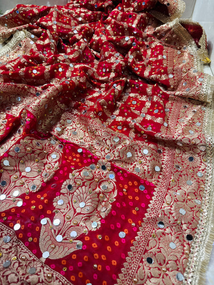 Red Banarasi Georgette Bridal Dupatta with Mirror Work