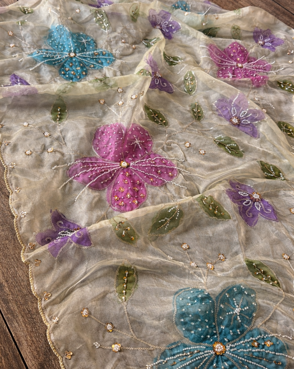 Handpainted Organza Dupatta – Designer Lightweight Festive Dupatta