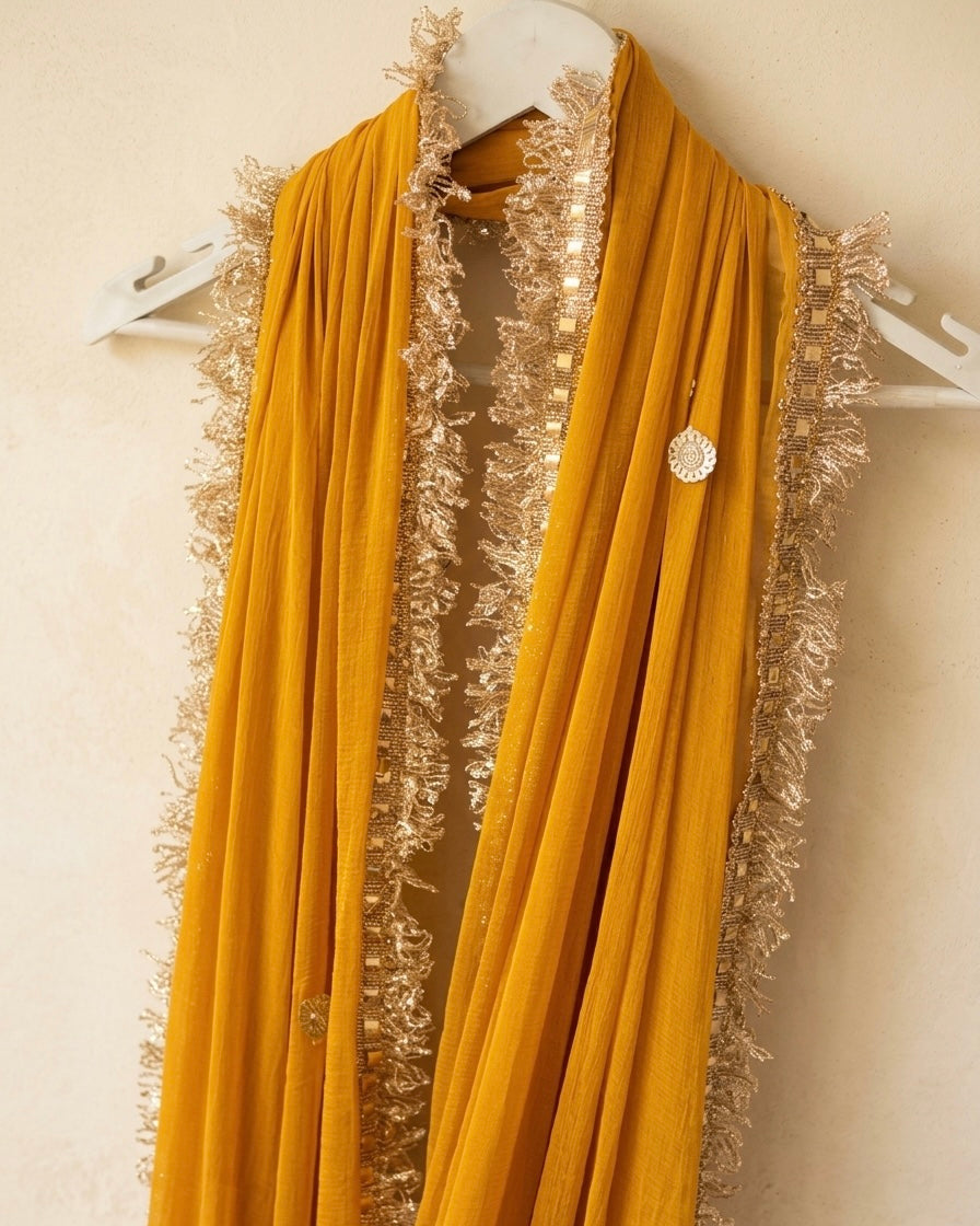 Mustard Yellow Zari Border Dupatta | Traditional Indian Ethnic Dupatta