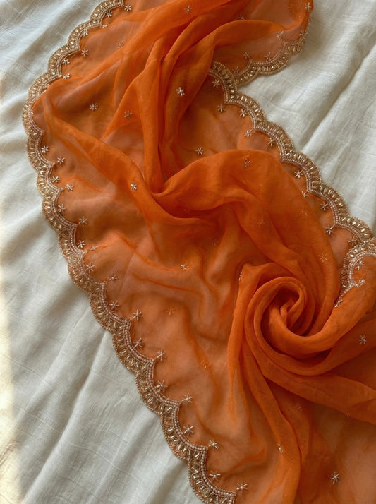Elegant Orange Bridal Dupatta with Beads Work | Indian Wedding Wear