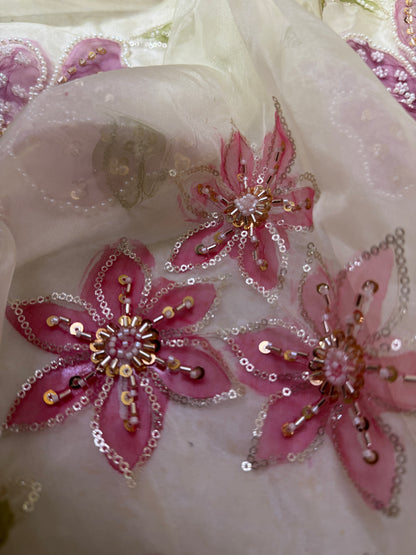 Organza Handpainted Dupatta – Designer Floral Dupatta