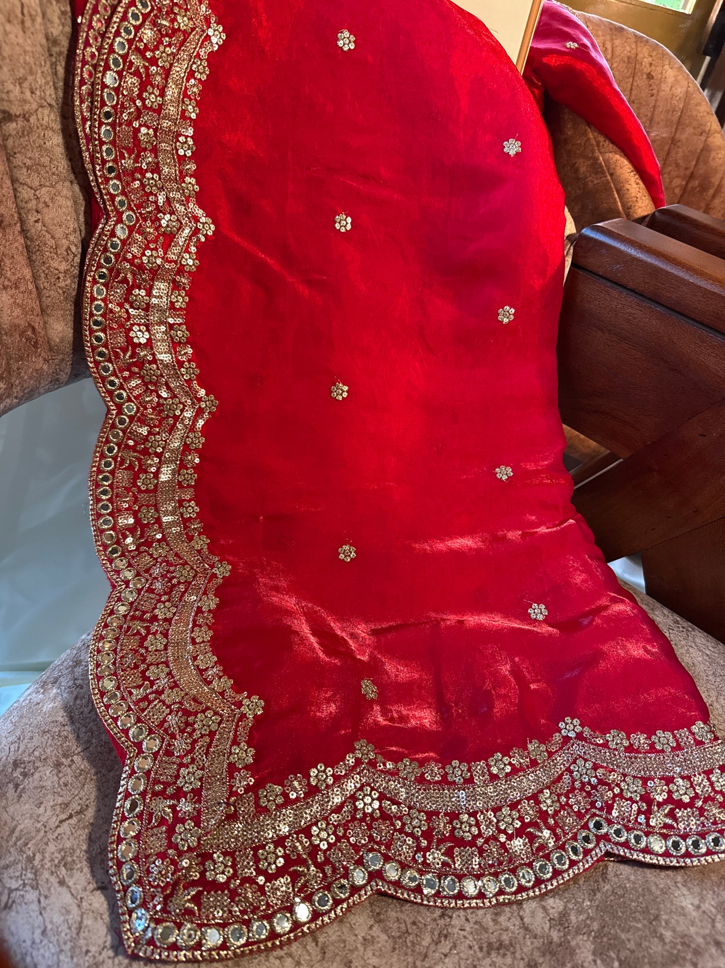 Pink Silky Cutwork Dupatta | Zari & Sequins Work | Designer Ethnic Dupatta