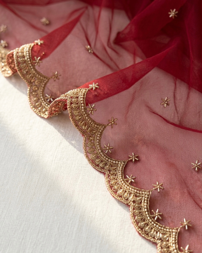 Maroon Net Bridal Dupatta with Beads Work – Wedding Wear
