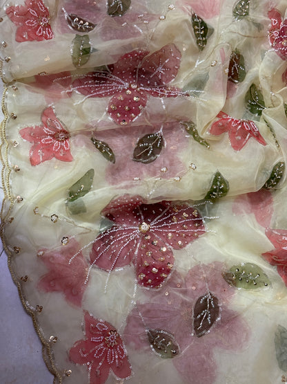 Hand-Painted Organza Designer Dupatta