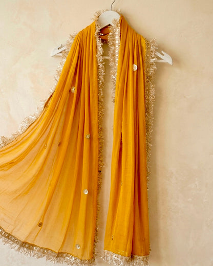 Mustard Yellow Zari Border Dupatta | Traditional Indian Ethnic Dupatta