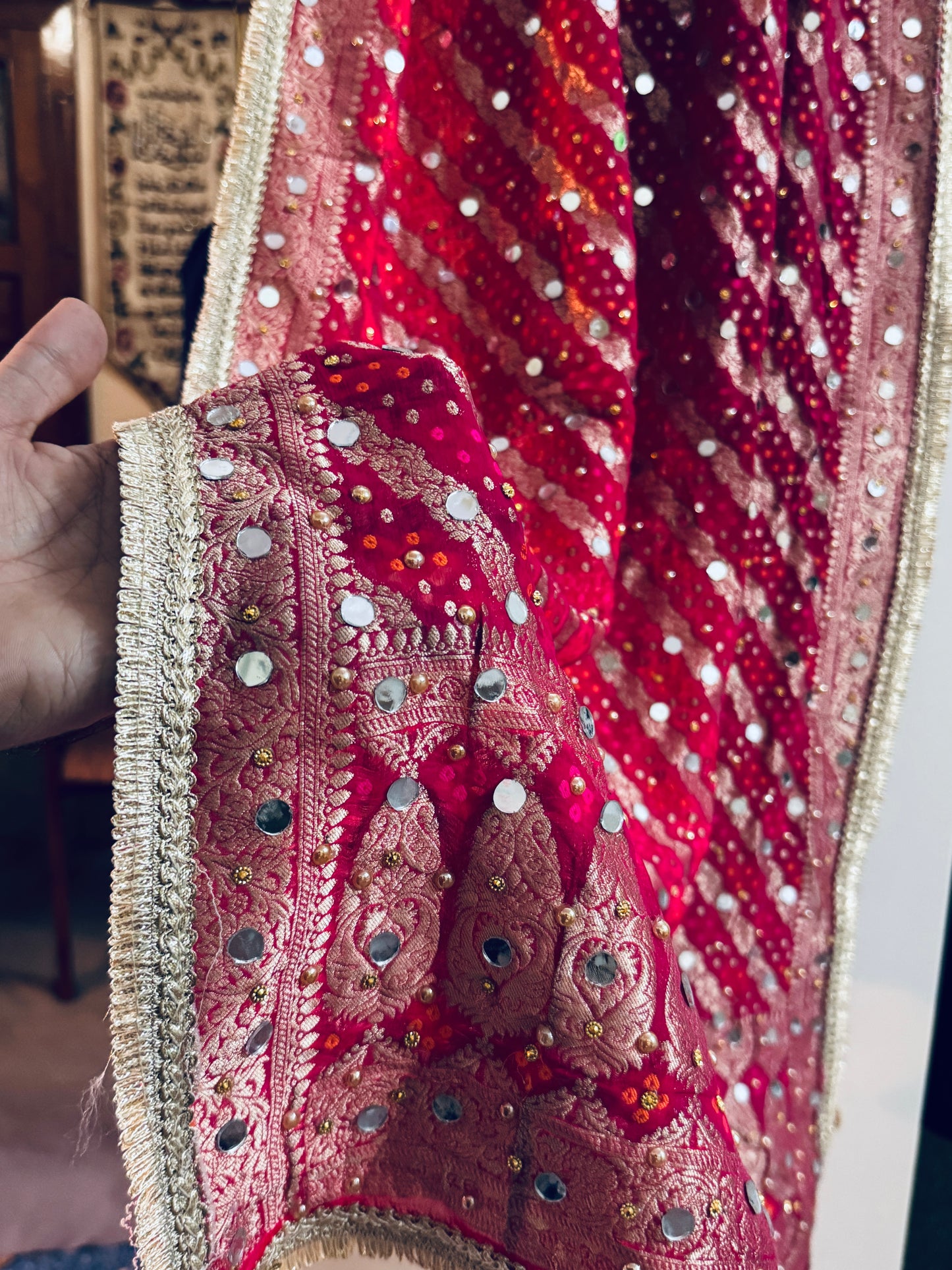 Pink Banarasi Georgette Dupatta with Mirror Work for Wedding & Festive Wear