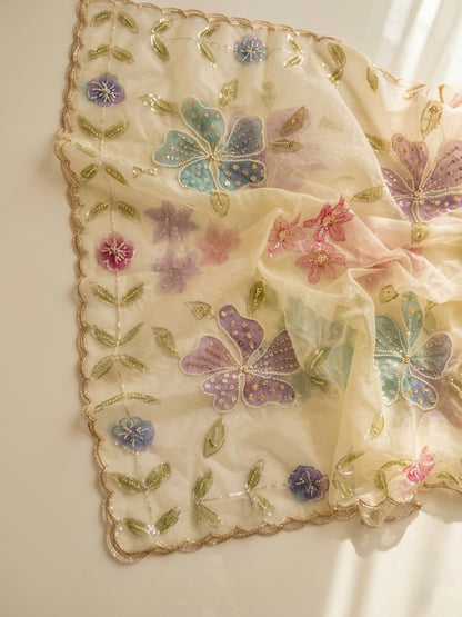 Hand Painted Organza Dupatta – Floral Lightweight Elegance